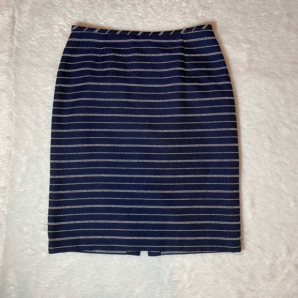 Preston & York Navy Blue White Striped Pencil Skirt Sz 6 Corporate Chic Preppy